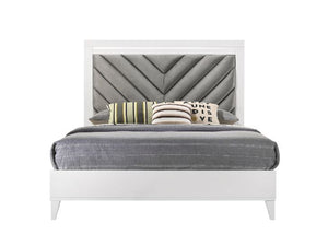 Chelsie - Eastern King Bed - Gray Fabric & White Finish