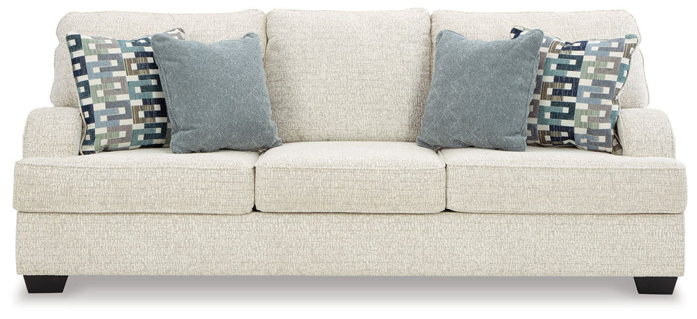 This sofa has the corner on casual contemporary style and everyday comfort. Chic and subtly innovative, its crosshatched chenille upholstery is a forward-thinking take on fashionable neutrals. The sleek frame gets a soft, streamlined touch with sloping tr
