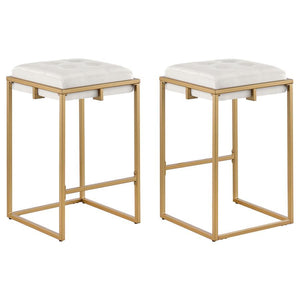 Sleek and sophisticated, these two modern glam stools offer a refreshingly chic style for bars and countertops. Slim, gold metal frames embrace the foam padded cushion, offering a comfy place to rest as you unwind and converse with guests and family. The 