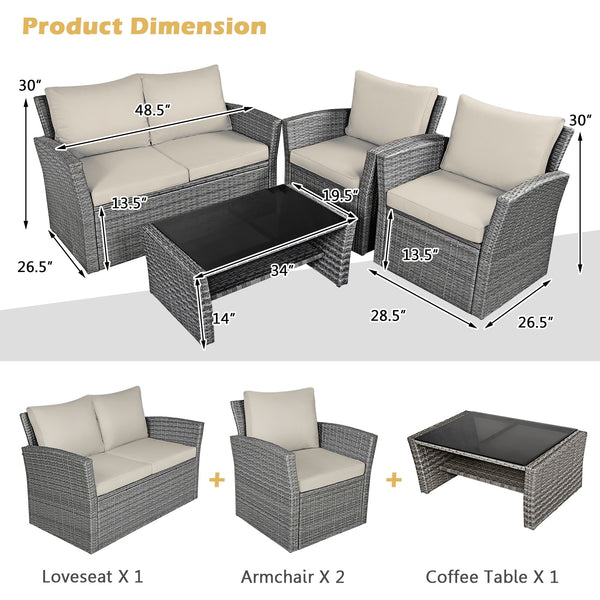 Includes 2 armchairs  1 loveseat and 1 coffee table for versatile use<br>Sturdy power coated steel frame provides strong durability and stability<br>Thick tempered glass tabletop to hold your drinks  meals and more<br>Coffee table with a spacious shelf pr