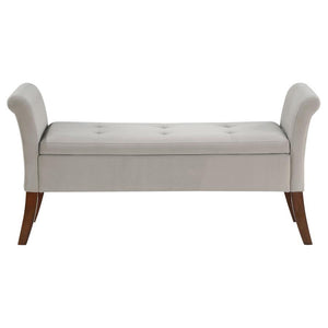 Farrah - Velvet Upholstered Rolled Arm Storage Bench - Beige