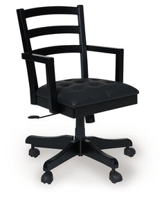 Raise the bar on modern farmhouse style with this home office chair. Its casual good looks are accentuated with a comfortably cushioned seat and warm satin black finish. And it swivels, rolls and adjusts so you can remain a mobile multitasker. Whether you