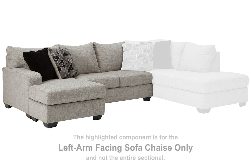 This left-arm facing sofa chaise is made with polyester upholstery. Pairs with other items in the series to make a sectional.<br><br><b>Additional Dimensions</b><br><ul><li>Arm height: 26-"</li><li>Leg height: 3-"</li><li>Minimum width of doorway for deli