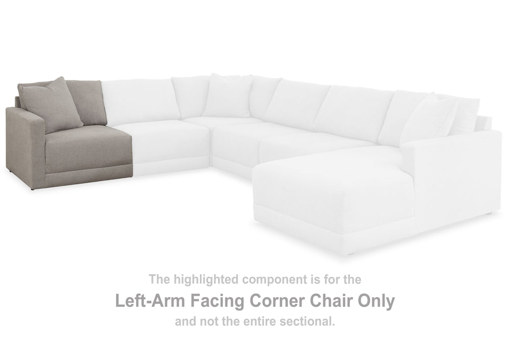 This left-arm facing corner chair is made with polyester/cotton/nylon upholstery. Fully finished on all sides, it pairs with other items in the series to make a modular sectional.<br><br><b>Additional Dimensions</b><br><ul><li>Seat depth: 27-"</li><li>Sea