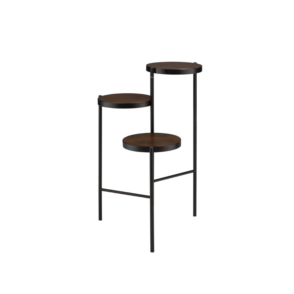 KD, Multi-Tiered Plant Stand Storage: 3 Open Compartments (Fixed Shelves, 10-"Dia) Function: Foldable Frame Wooden Round Tier Metal Frame with Straight Leg (Open Frame) CONSTRUCTION] Wooden Tier: Wood Veneer+MDF Frame & Leg: Metal Tube<br/><br/><b>Product