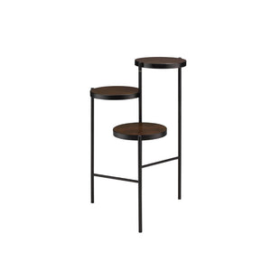 KD, Multi-Tiered Plant Stand Storage: 3 Open Compartments (Fixed Shelves, 10-"Dia) Function: Foldable Frame Wooden Round Tier Metal Frame with Straight Leg (Open Frame) CONSTRUCTION] Wooden Tier: Wood Veneer+MDF Frame & Leg: Metal Tube<br/><br/><b>Product