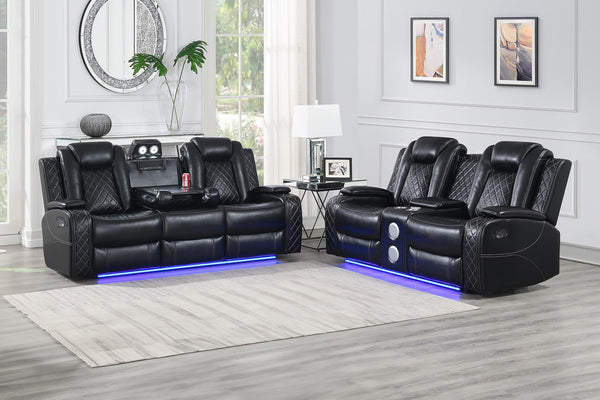 The Orion II 2-Piece Dual Reclining Sofa and Console Loveseat in Black offers both comfort and functionality. Crafted with a sturdy frame of hardwoods and manufactured wood, it promises durability and strength. The black upholstery, made of 80% polyester 