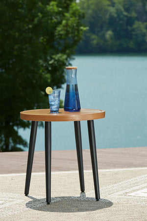  high-style feel to your patio or lanai. Made of aluminum with a wood look tabletop