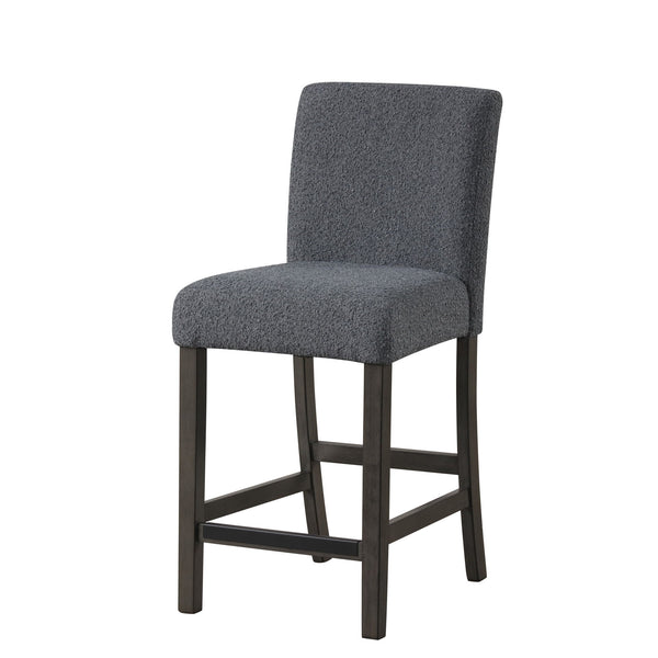 The High Line Upholstered Counter Dining Chairs in Gray combine durability, comfort, and style to enhance any living space. Each set includes two counter chairs, expertly crafted from solid Acacia and Rubberwood, along with high-quality manufactured woods