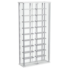 Put the spotlight - literally - on your favorite vintages with a modern bar cabinet. The glass cabinet is crystal clear with built-in LED lighting, offering bright, open flair in your dining room or home lounge. The cabinet features two glass doors with c