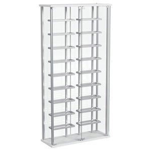 Put the spotlight - literally - on your favorite vintages with a modern bar cabinet. The glass cabinet is crystal clear with built-in LED lighting, offering bright, open flair in your dining room or home lounge. The cabinet features two glass doors with c