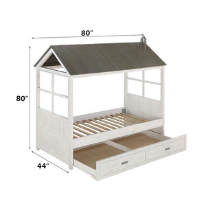  footboard .and roof and features eight open windows in a 