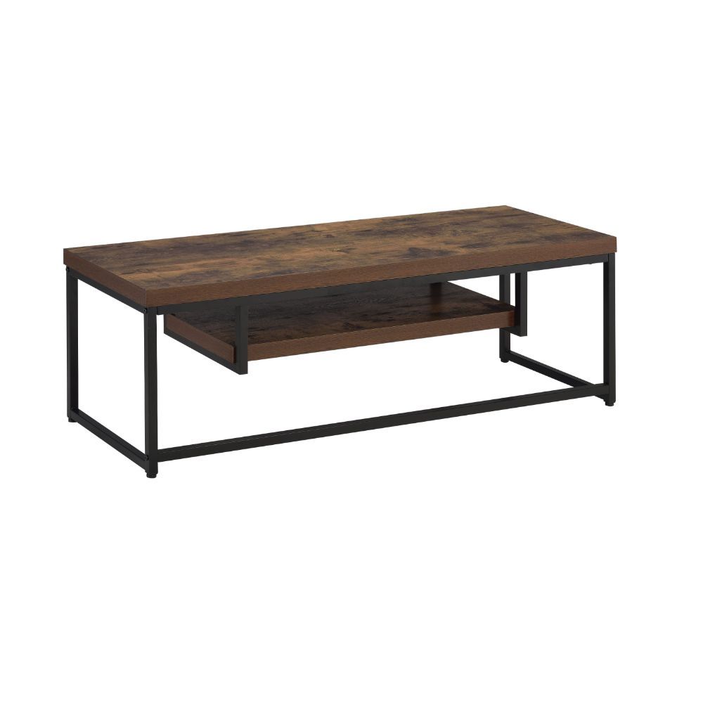 The Bob tv stand simply states that you are up with the times, with its industrial looks and the mixing of black metal with weathered oak. The thicker wood top is supported by lighter scaled black metal lags and an stretcher which assures for a sturdy sur