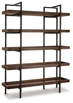 If youâ€™re a fan of urban industrial design, itâ€™s easy to see why this bookcase is a bestseller. The metal frame is sleek, sculptural and ultra modern. Beautified with an oiled walnut-tone finish, five gallery shelves stack up to great form and functio
