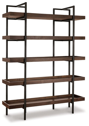 If youâ€™re a fan of urban industrial design, itâ€™s easy to see why this bookcase is a bestseller. The metal frame is sleek, sculptural and ultra modern. Beautified with an oiled walnut-tone finish, five gallery shelves stack up to great form and functio