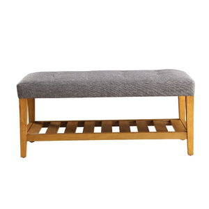 the Charla bench with button tufted full box seat can easily compliment any home styling Decor. The added width of the bottom slats serves as a function shelf. There are 4