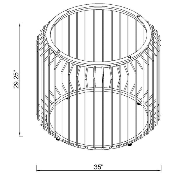  comes this modern dining table base. Featuring a cylindrical shape surrounded by slim metal rods all around