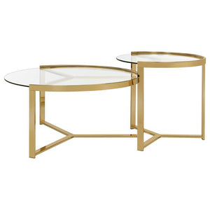 Delia - 2 Piece Round Glass Top Nesting Coffee Table - Gold