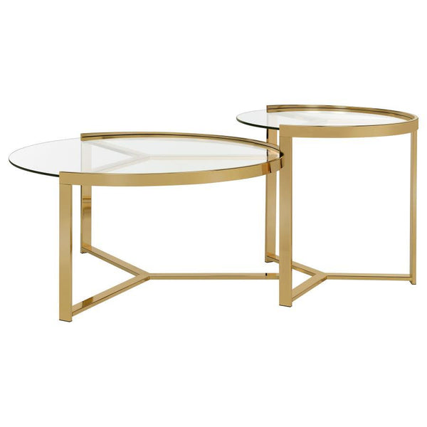 Delia - 2 Piece Round Glass Top Nesting Coffee Table - Gold