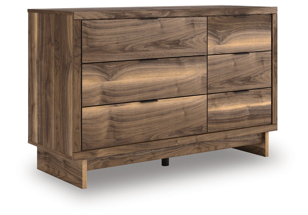 Nostalgic style, retooled for todayâ€™s trends. This dresser puts an elevated twist on mod aesthetics. Its warm brown tones reflect the mid-century vibes you love, while the angular base incorporates contemporary motifs. Integrated drawer handles round ou