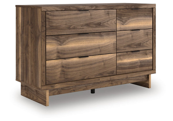 Nostalgic style, retooled for todayâ€™s trends. This dresser puts an elevated twist on mod aesthetics. Its warm brown tones reflect the mid-century vibes you love, while the angular base incorporates contemporary motifs. Integrated drawer handles round ou