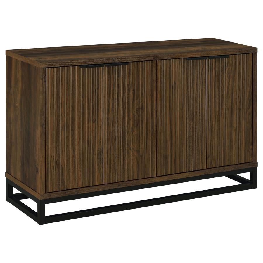 Clean lines and a bold finish beef up the aesthetics of an accent cabinet that will transform your dining room or living space in sleek style. The Ryatt accent cabinet delivers rustic beauty with a dark pine finish over wood products construction. A hint 