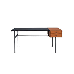  Rectangular Writing Desk Storage: 2 Drawers Wooden Top & Drawers Metal Base with Straight Leg (Open Frame) CONSTRUCTION] Wooden Top & Drawer: Black Top & Honey Oak Drawers