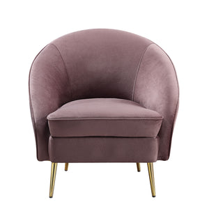  but it also offers plenty of comfort. The curved silhouette creates a glam appearance. Upholstered in a luxurious pink velvet fabric to add dimension to the pieces. The gold metal tapered legs