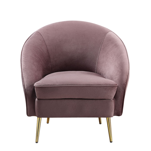  but it also offers plenty of comfort. The curved silhouette creates a glam appearance. Upholstered in a luxurious pink velvet fabric to add dimension to the pieces. The gold metal tapered legs