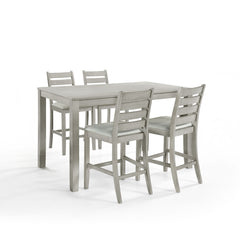 Discover the Pascal 5 Piece Counter Height Dining Room Set in Driftwood Gray, featuring a wood counter dining table and four counter chairs. This set is crafted from a durable combination of solid Rubberwood and manufactured woods, ensuring long-lasting q