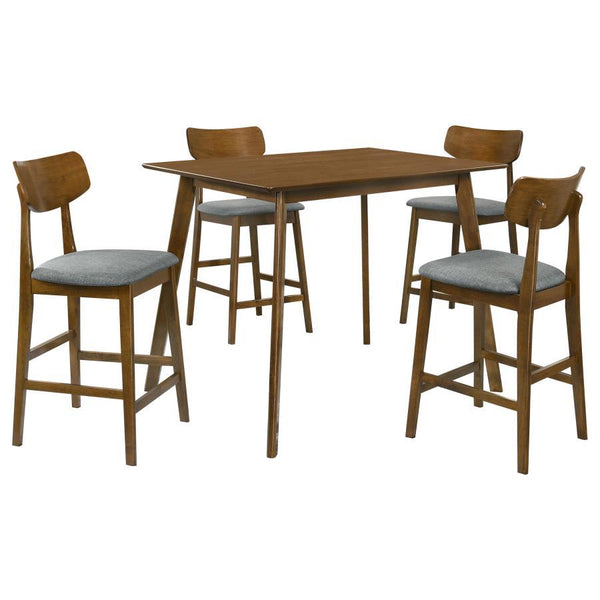  it boasts a rich walnut finish that lends timeless character and style. The table boasts angled fin-style legs that add
