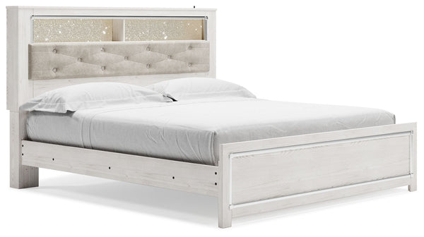  this king upholstered bookcase bed is a beautiful blend of comfort and luxury. Shiny chrome-tone accents