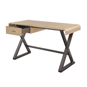  and durable longevity of this piece made with gold aluminum top supported by metal legs in a stylish X-frame. Featuring a pullout drawer to 