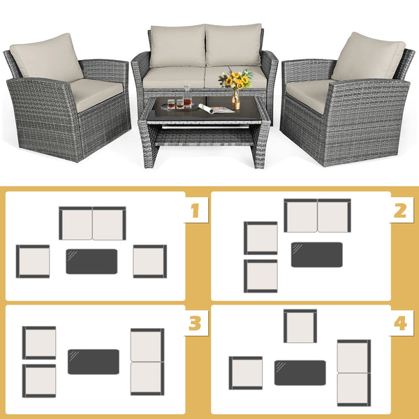 Includes 2 armchairs  1 loveseat and 1 coffee table for versatile use<br>Sturdy power coated steel frame provides strong durability and stability<br>Thick tempered glass tabletop to hold your drinks  meals and more<br>Coffee table with a spacious shelf pr