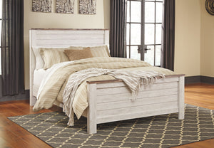 The ultimate look for a beach cottage or shabby chic inspired retreat, this queen panel bed carries you away to a dreamy time and place. Driftwoody whitewashed finish is wonderfully easy on the eyes. Faux plank detailing incorporates a classically rustic 