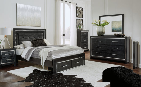 Rest easy. The luxurious look youâ€™ve been dreaming of is yours for the takingâ€”at a price sure to put you at ease. This striking storage bedroom group brings a sense of old Hollywood with a contemporary flair. A deep, dark finish, faceted chrome-tone a