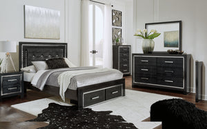 Rest easy. The luxurious look youâ€™ve been dreaming of is yours for the takingâ€”at a price sure to put you at ease. This storage bedroom group brings a sense of old Hollywood with a contemporary flair. A deep, dark finish, faceted chrome-tone accents an