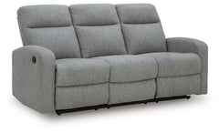 Everyday relaxation, made easy. This reclining sofa takes you back to the basics with simply stylish comfort. With an easygoing neutral hue and classic design, it seamlessly adapts to your living room aesthetic. Pull tab reclining effortlessly takes you f