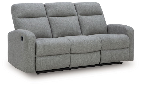 Everyday relaxation, made easy. This reclining sofa takes you back to the basics with simply stylish comfort. With an easygoing neutral hue and classic design, it seamlessly adapts to your living room aesthetic. Pull tab reclining effortlessly takes you f