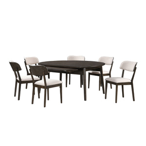 The Rex 7 Piece Mid-Century Modern Wood Dining Set in Walnut Brown offers a stylish and functional solution for your dining area. This set includes a 65" round dining table with self-storing leaves and six chairs. Crafted from solid rubberwood, manufactur