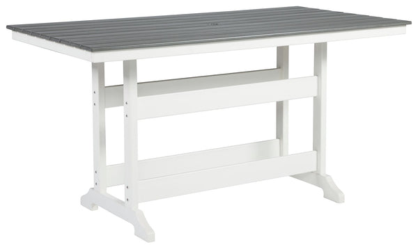 Gather friends and neighbors on the back deck or poolside to enjoy good times and make happy memories. Designed for easy-breezy living, this two-tone counter height outdoor dining table is made of durable MEGA-TUFFÂ® HDPE material to withstand harsh weath