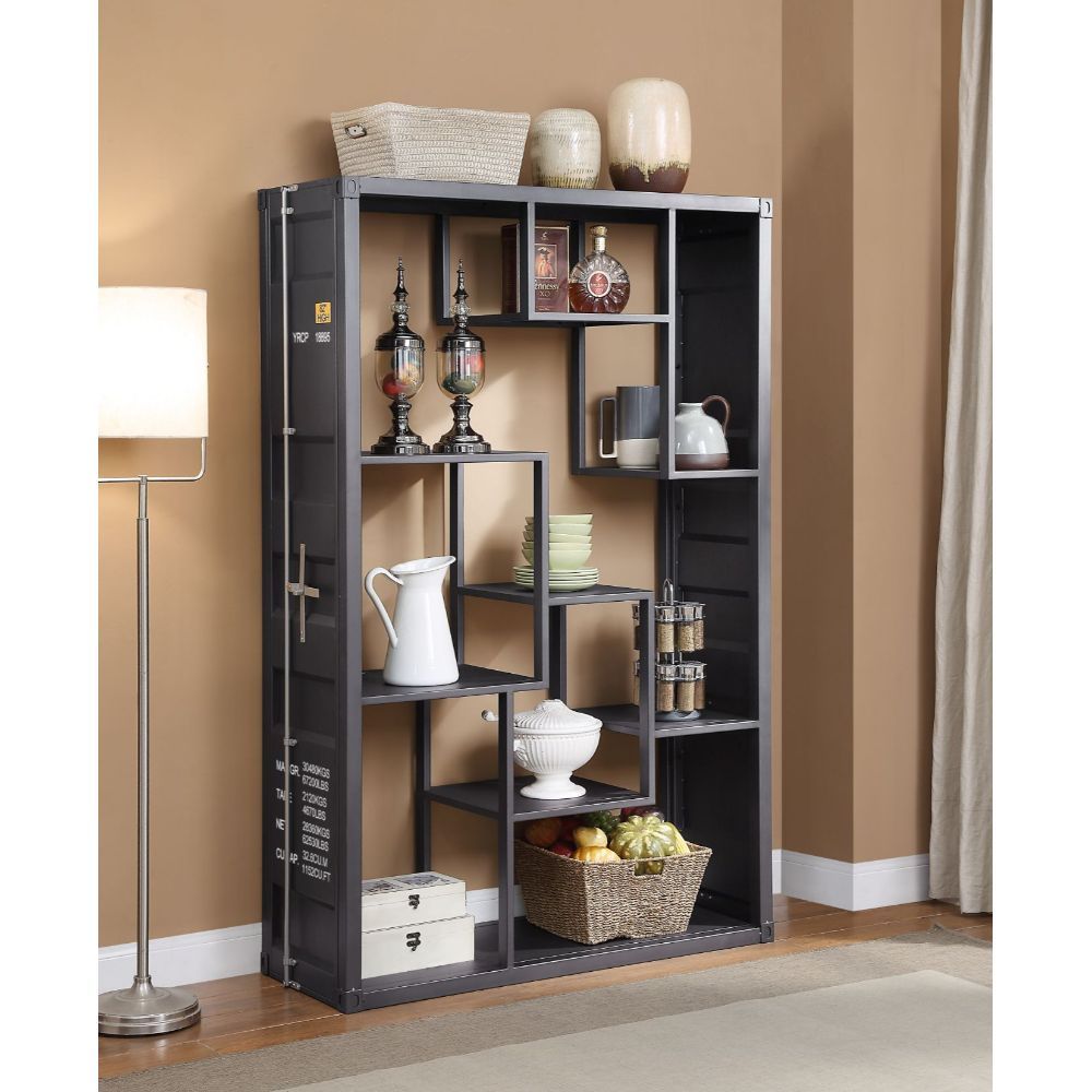 KD, Rectangular Shelf Rack â€¢ Storage: 9 Open Compartments (9 Metal Shelves) â€¢ Features: Metal Frame, Recessed Panels (Cargo Container Panels), Full-Length Container Lock â€¢ (NO LEGS) â€¢â€¢ CONSTRUCTION â€¢â€¢ Metal Case: Iron Plate<br/><br/><b>Produ