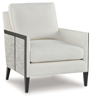 This accent chair completes your lounge area in chic, contemporary style. Itâ€™s a fashion-forward take on geometric patterns, with the exterior fabric in varying neutral hues contrasting the ivory seat. With this chair, your trendy interior is upgraded w
