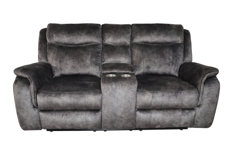 The Park City Dual Recliner Console Loveseat in Gray offers a perfect blend of durability, comfort, and convenience. Built with a sturdy frame of premium hardwoods and plywood, this loveseat ensures lasting stability and support. The cushions, made with r