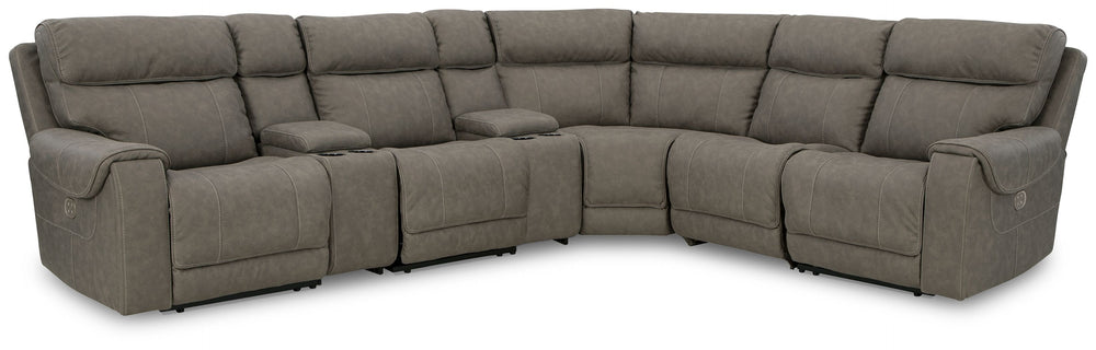 Destination: chic comfort. This power reclining sectional launches your living room into superior form with stellar attention to detail. Exemplifying attainable luxury, its handsome hue has an air of sophistication youâ€™ll long to lounge in. And when you