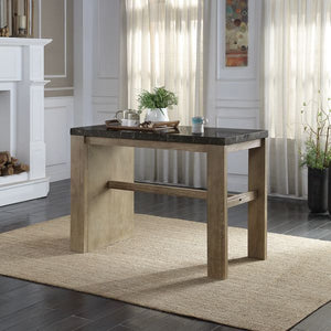 The Charnell dining collection is designed in a transitional style to complement any home. The beautiful and durable marble tabletop and oak finish complement each other beautifully. The counter height table features side storage for keeping your dining a