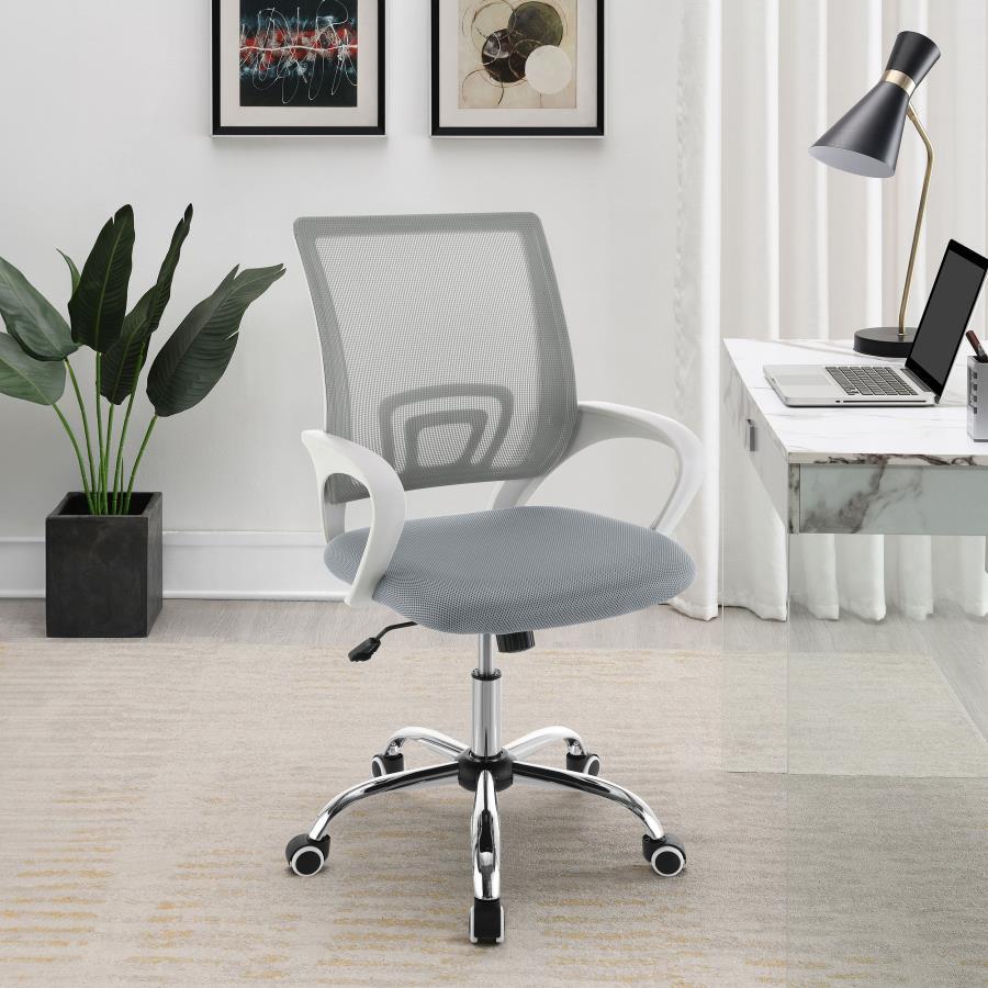 Bring modern precision and design to your workspace with a modern office chair. Complete with a swivel seat that adjusts for your comfort, the chair offers comfortable seating for all-day productivity. Suited to home and professional spaces, it includes a