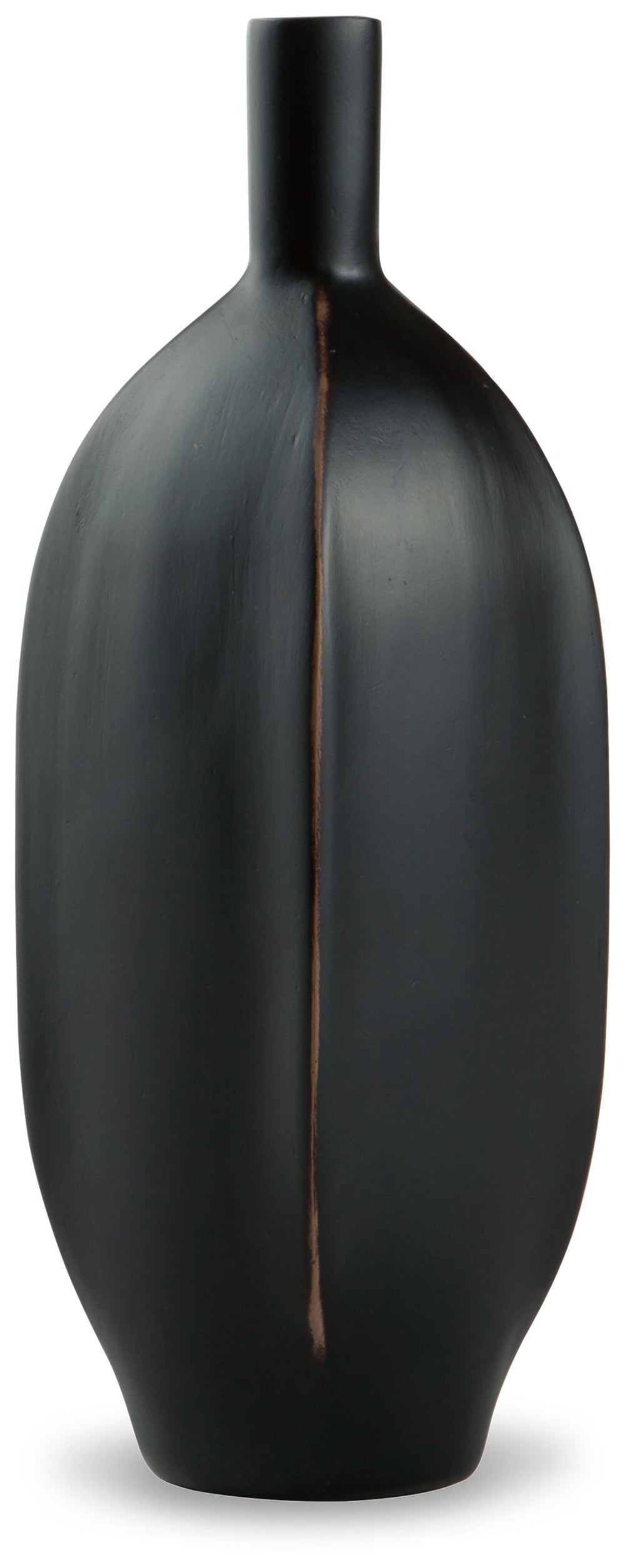Impress with the simply sleek stylings of this vase. A black finish coats the piece, with a brown rub on the corners acting as a subtly eye-catching design element. What a chic addition to your bookcase, mantel or tabletop.<br/><br/><b>Product Features</b