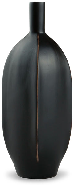 Impress with the simply sleek stylings of this vase. A black finish coats the piece, with a brown rub on the corners acting as a subtly eye-catching design element. What a chic addition to your bookcase, mantel or tabletop.<br/><br/><b>Product Features</b