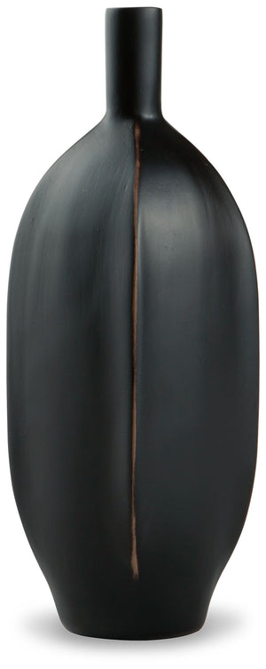 Impress with the simply sleek stylings of this vase. A black finish coats the piece, with a brown rub on the corners acting as a subtly eye-catching design element. What a chic addition to your bookcase, mantel or tabletop.<br/><br/><b>Product Features</b